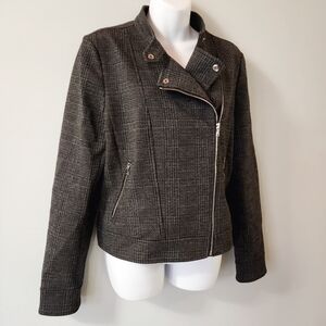 ANN TAYLOR Jacket Size 10 Black Gray Moto Crop Full Zip
